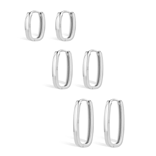 ALEXCRAFT U Förmige Ohrringe Silber 925 Eckig Creolen Set Damen Square Hoop Earrings Silver für Frauen Freundin Mama Mädchen
