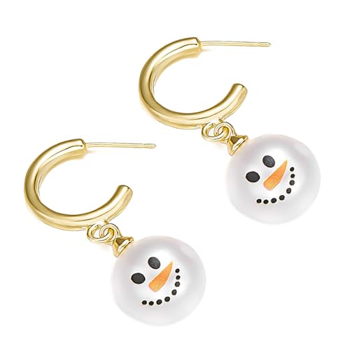 Itkcozcg Mode-Accessoire Weihnachts-Schneemann-Schneeflocken-Creolen mit Perlen und Kristallen Akzenten Festival-Schmuck-Accessoire für Frauen Size reference picture Legierung Perlen Diamanten