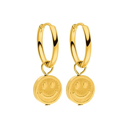 PURELEI Happy Ohrringe Gold Wasserfeste Ohrringe für Frauen mit Smiley-Anhängern Creolen aus Edelstahl für Herren und Damen Geschenke für ihn und sie