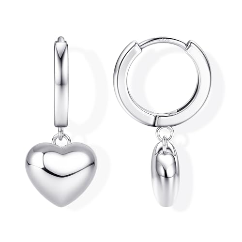 CASSIECA 18K Gold 925 Sterling Silber Creolen Ohrringe für Damen Mädchen Herz Anhänger Ohrringe Minimalistische Leichte Huggie Ohrringe Charm