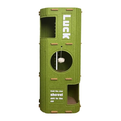 Katzenhaus Katzenbaum Kätzchen mit Spielzeug für Wohnungskatzen Schlafen Grün 3 Ebenen