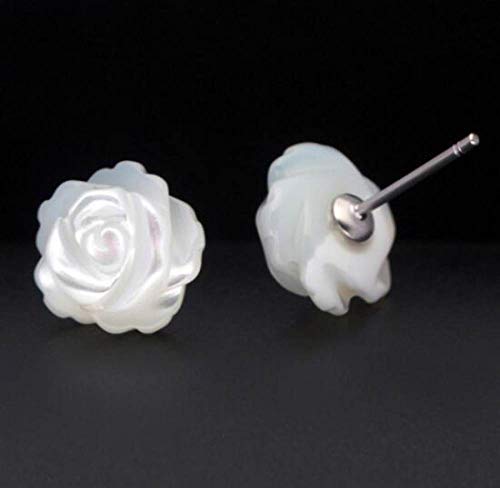 GLDW Ohrringe Damen 10 Mm Weiße Muschel Rose Blume S925 Sterling Silber Hypoallergen Ohrstecker Exquisiter Schmuck Für Frauen Dame Mädchen Valentinstag Frauentag Geschenke