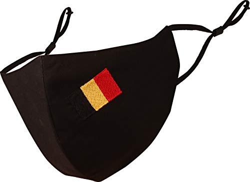Touchstone Kids Belgium Flag Embroidered 3 Layer Cotton face Masks Reusable Machine Washable Adjustable for Children. Pack of 1 . Black