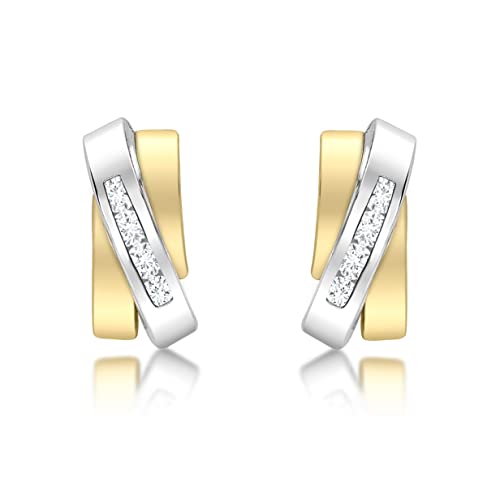 CARISSIMA Damen-Ohrstecker Cubic Small 3 Band 375 Bicolor Zirkonia transparent Rundschliff - 2.59.0289