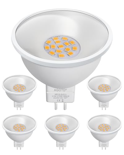AGOTD 12V GU5.3 Led 3.5W 35 Watt ersetzt 2700K Warmweiß 107 Abstrahlwinkel LED Spot MR16 580Lm AC DC 12V LED Leuchtmittel Nicht dimmbar 6 Stück