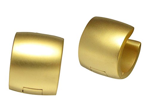 Kikuchi Damen Herren klapp Creolen 10mm Extra-Breit Ohrringe Titan- Edelstahl Gold Matt Sandstrahlen ERTS015