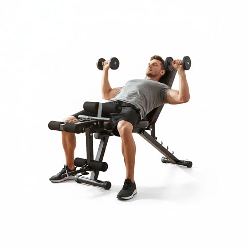 Hantelbank Verstellbar 200kg Multifunktionale Trainingsbank für Zuhause Ganzkörpertraining Bauchtrainer Schrägbank Flachbank Bauchmuskelbank Fitnessgeräte sit up bank mit beincurler und beinstrecker