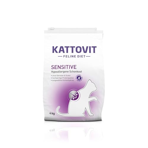 KATTOVIT - Sensitive Trockenfutter für Katzen Diät-Katzenfutter als Alleinfuttermittel. Hypoallergene Schonkost für ausgewachsene Katzen. Gluten- getreidefrei 4 kg