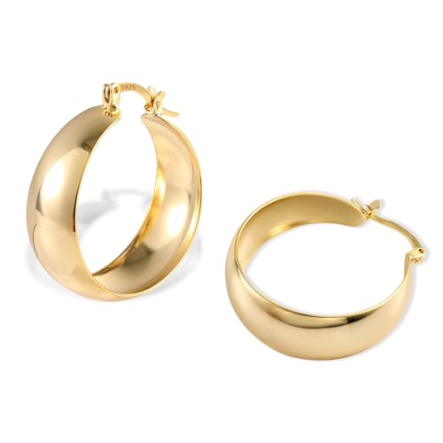 ALEXCRAFT 14K Dick Creolen Gold Große Breit Goldener Ohrringe Vergoldete Geschenk für Frauen Freundin Mama Mädchen