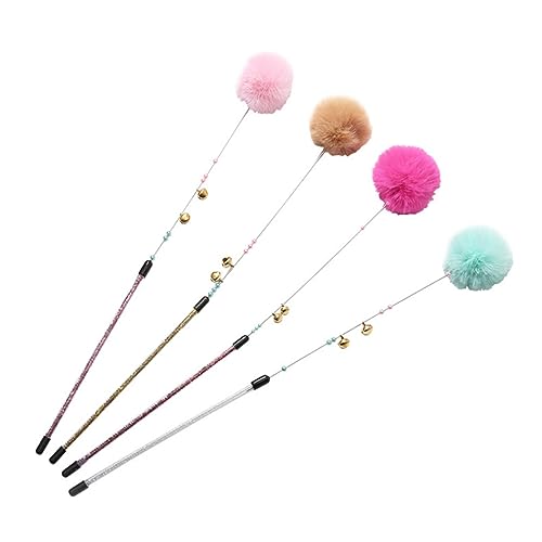 ibasenice 2stücke Katzenspielzeug Federwedel Mit Plüschball Und Glöckchen Interaktives Katzenartikel Für Hause Rosa Braun