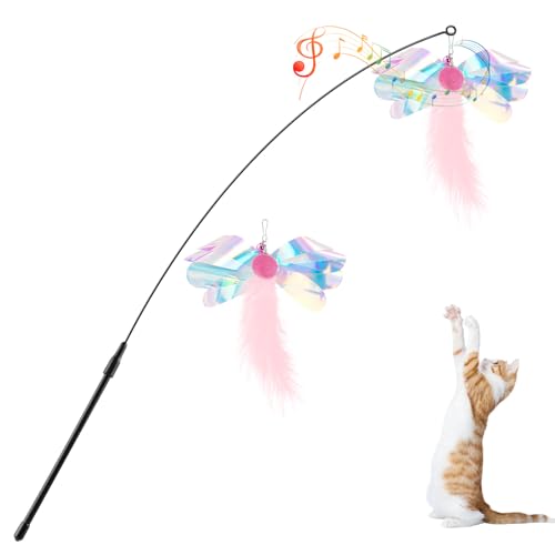 Pawaboo   Katzenangel Spielstab Federn 88cm Glocken für Kätzchen oder Rosa Schmetterling
