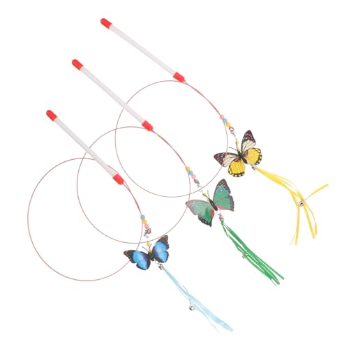 CLISPEED 3stücke Schmetterlings Katzenspielzeug Mit Glocke Und Katzenangel Interaktives Katzenfänger Teaser Für Katze Leicht Und Kompakt Zum Spielen Und Bewegen