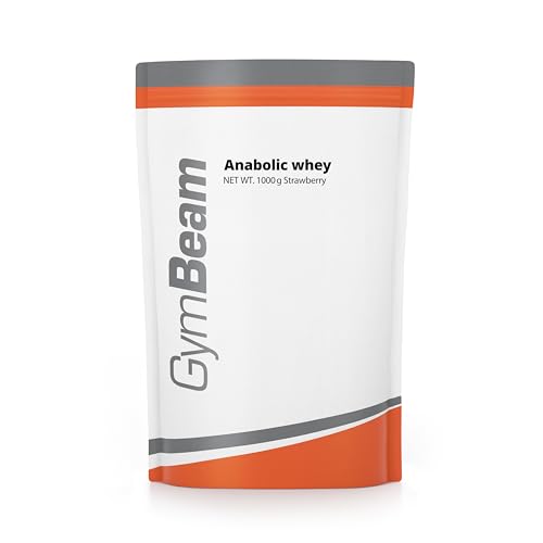 Anabolic Whey Protein Pulver Mehrkomponenten-Eiweißpulver mit Creatin Monohydrat ideal zum Muskelaufbau Mix aus Whey Konzentrat Casein Glutaminpeptiden GymBeam 1000 g Erdbeere
