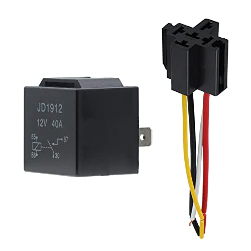 AUKENIEN 12V 40A SPST 4 Pin 12 Volt KFZ Auto Motor Car Relay Schaltrelais mit Drähte Umschalt JD1912 Pack of 1