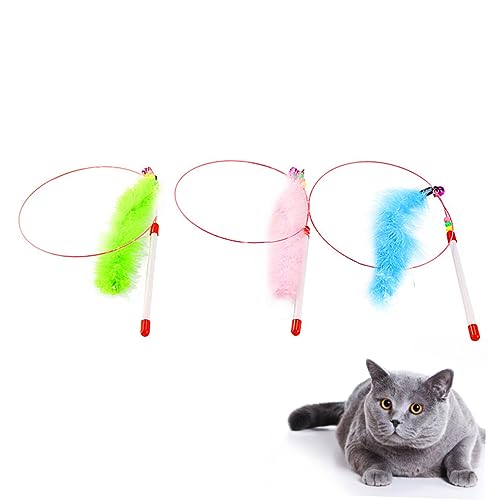 Abaodam 3stücke Federwedel für Katzen aus Stahldraht mit Kunststoffgriff Interaktives Katzenspielzeug Flirtstab in Gemischten Farben für Kattenbedarf