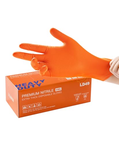 LANON 8 Mil Orange Einweghandschuhe Nitrilhandschuhe Mechaniker Langlebig Lebensmittelecht Latexfrei Puderfrei Volldiamantbeschichtet L