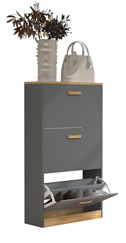 VCM Holz Regal Kipper Schuhregal Schuhschrank Schuhkipper 3 Klappen Halom M Anthrazit