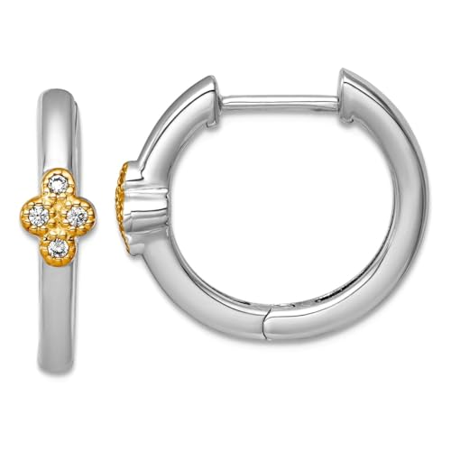 Creolen 925er-Sterlingsilber rhodiniert mit 14-karätigem Akzent polierter Zirkonia künstlicher Diamant Scharnier 20 1 x 22 6 mm breit 2 6 mm dick Schmuckgeschenk für Mutter One Size