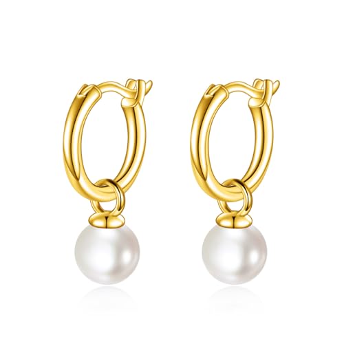 Perlen Ohrringe Gold 925 Silber Perlen Creolen Hängend Ohrringe Süßwasserperlen Schmuck Geschenke für Damen und Mädchen