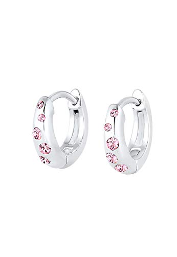 Elli Creolen Silber 925 Damen Ohrringe für Frauen Kreolen mit Steinen Rosa 0.005ct 0.015ct Durchmesser 10mm Hoops 0305742518