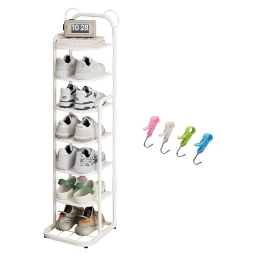 Schmales Schuhregal platzsparend 10 Ebenen niedlich für Kinder 166 cm hoch perfekt für Flur und Eingangsbereich 28 cm breit Weiß