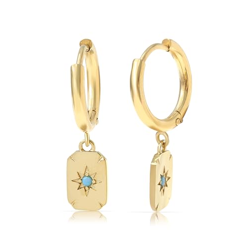 Made by Nami Set Minimalistische Ohrringe Gold Hängend mit Stern und Türkisem Stein aus Chirurgischem Edelstahl Schmuck Damen Creolen Gold Boho Schmuck Damen
