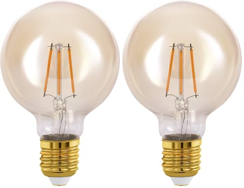 EGLO Amberühbirne Globe Leuchtmittel für Retro Beleuchtung 4 Watt entspricht 32 Watt 350 Lumenß 2200k Edison Birne G80 8 cm Packung 2