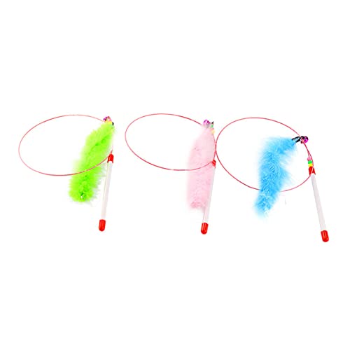VANZACK 3stücke Federwedel aus Stahldraht mit Buntem Feder-katzenspielzeug Katzenspielzeug mit Rutschfestem Kunststoffgriff Interaktives Katzenspielzeug für Hause Katzenbedarf