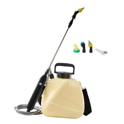 Baoblaze 5 Liter elektrische Pflanze Mister Sprayer USB -Ladung einstellbare Düsen Multifunktional ausziehbarer Zauberstab zur Gartenreinigung 2 -Meter -Schlauch Beige