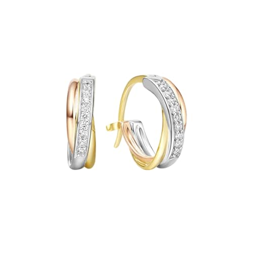 Beydodo Damen Ohrringe Tricolor 750 18K Echtgold Creolen mit Diamant 0.14ct Ohrringe Hochzeit Braut Nickelfrei