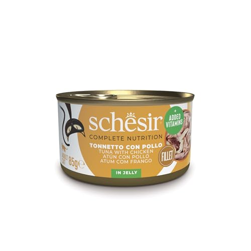 Schesir Thunfisch mit Huhn in Gelee komplettes Nassfutter für Katzen in Dose 100% natürliche Inhaltsstoffe tierversuchsfrei 12 x 85 g