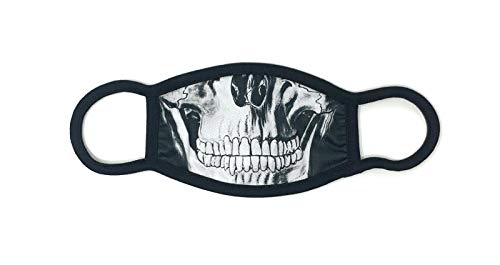 Dilara Maske Totenkopf Skull mit Aufdruck in Schwarz aus Baumwolle - Stoffmaske mit Totenkopf halb Gesicht Motiv hergestellt Totenkopf Skull