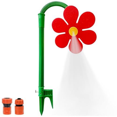 Wasserblume Crazy Daisy 41 73 Zoll Rasensprinkler Tanzende mit 2 Adapter Rasensprenger Kinder 360 Rotierende Gartensprinkler Sonnenblumensprinkler für Rot