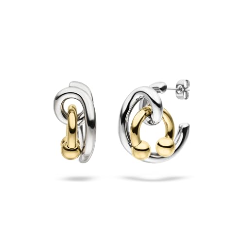 LIEBESKIND BERLIN Urban Chic Ohrring - Ohrring aus Edelstahl - Bicolor Silber IP Gold - 2 4 cm - Steckverschluss - wasserfest hautfreundlich