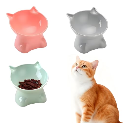 3 Stück Erhöht Fressnapf Katze mit 15 Neigung Design Futternapf Katze Anti Erbrechen Fressnapf Katzenfutternapf für Futter und Wasser Trockenfutter perfekt für Haustiere Katzen und Welpen