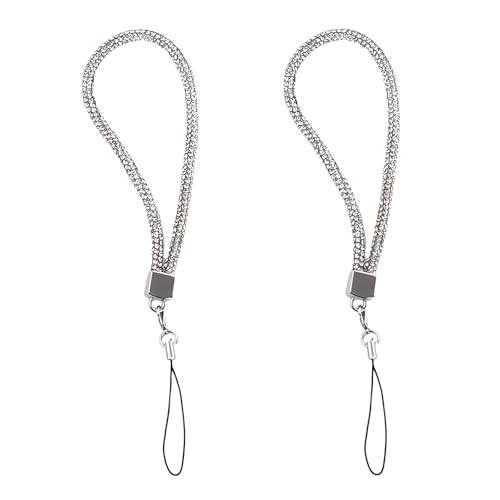 2 Stück silberne Handykette Handy-Armband Strass Handyanhänger kurzer Charm modisch Anti-Verlust-Schlüsselband Auto-Schlüsselanhänger Dekor-Zubehör
