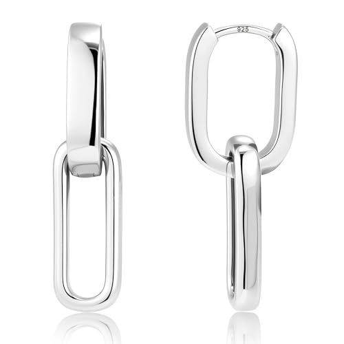 ALEXCRAFT Silber 925 Ohrringe Hängend Doppel Creolen Eckige Quadrat Rechteckige Ohrring mit Anhänger Ohrringe Hängend Kleine Creolen Klobig Dick Leicht Silber Ohrhänger Tropfenohrringe Damen Frauen