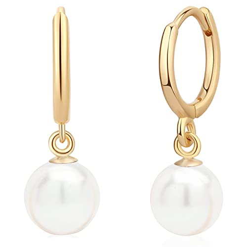 LIHELEI Perle Creolen Ohrringe Gold Mini Creolen mit Perlen 14k Gold gefüllt Ohrringe mit Baumeln Brautjungfer Ohrringe Geschenk-Gold