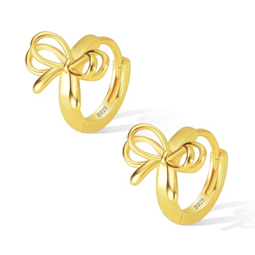 ALEXCRAFT Schleifen Ohrringe Creolen Gold Klein Damen Vergoldete Ohrringe 14K Geschenk für Frauen Freundin Mama Mädchen