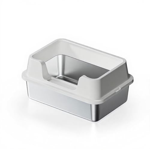 Crevyteg Katzentoilette aus Edelstahl mit Deckel 32 l extra große Katzentoiletten für große Katzen leicht zu reinigen und geruchlos hohe Seiten stabile Metall-Katzentoilette 50 x 35 x 22 cm