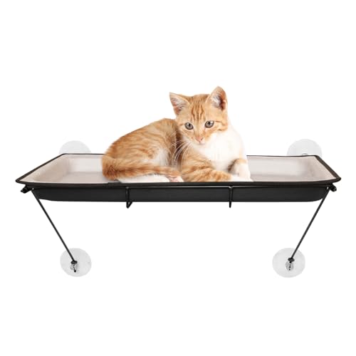 Katzen Fensterplätze Katzen Hängematte Fensterplätze für Katzen 60x32x35cm Katzenliege Fenster Katzenhängebett Fenster mit Saugnapf bis zu 15kg Grau