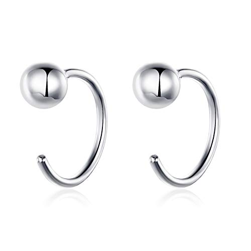Qings Mini Creolen Silber 925 Klein Halb Mit Kugeln - Huggie Hoop Offene Knorpel Minimalistische Ohrringe für Damen Mädchen