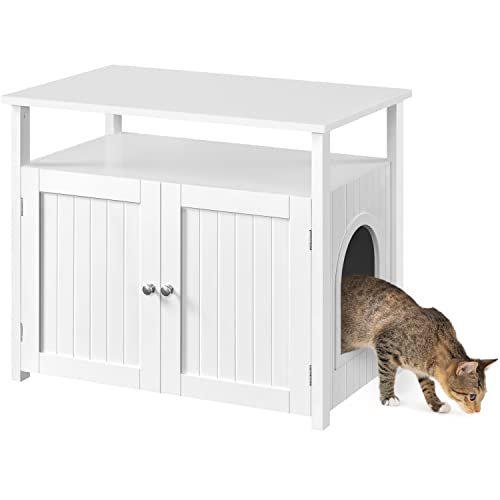 Yaheetech Katzenhaus 80 51 66 cm Katzenschrank für Katzentoilette Katzenklo Schrank XXL Katzenhaus Katzen-Möbel mit Türen Haustierbox mit 4 Eisenfüßen