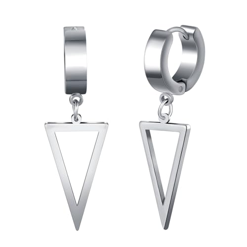 Yumilok Herren Damen Creolen Ohrringe Edelstahl Silber Geometrisch Dreieck Dangle Drop Ohrringe Ohrstecker Piercing Ohrhänger Hoop Ohrring