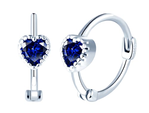 Yumilok Damen Ohrringe Creolen Silber 925 Sterling Silber Zirkonia Herz Blau Ohrstecker Piercing Kinderschmuck für Mädchen