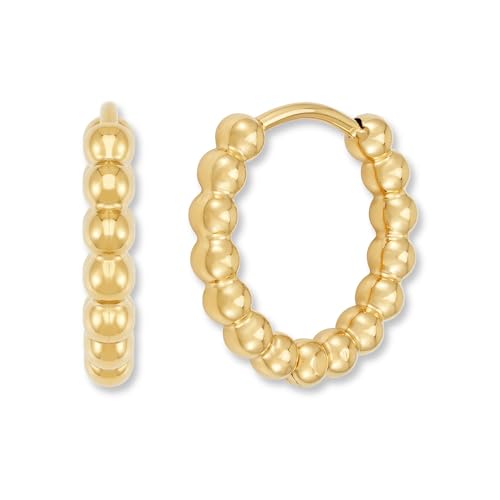 Creolen Edelstahl Damen Goldene Kreolen mit Kugeln 15 mm Mini Hoop Ohrringe in 18K Gold Wasserfest Hypoallergen