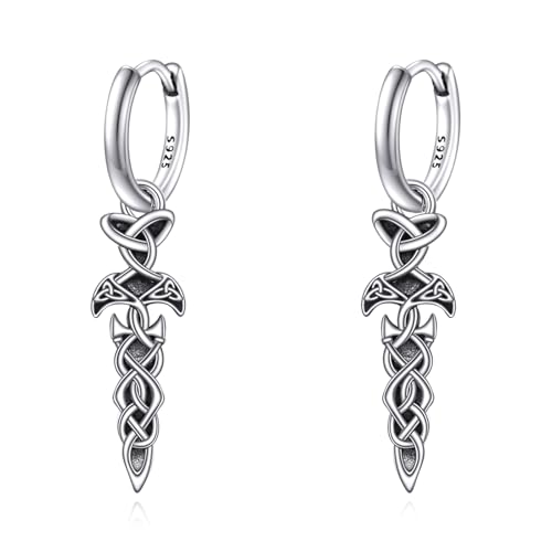 Schwert Tropfen Ohrringe 925 Sterling Silber Dolch Creolen Ohrringe Wikinger Schmuck Geschenke für Damen und Herren Celtic Sword