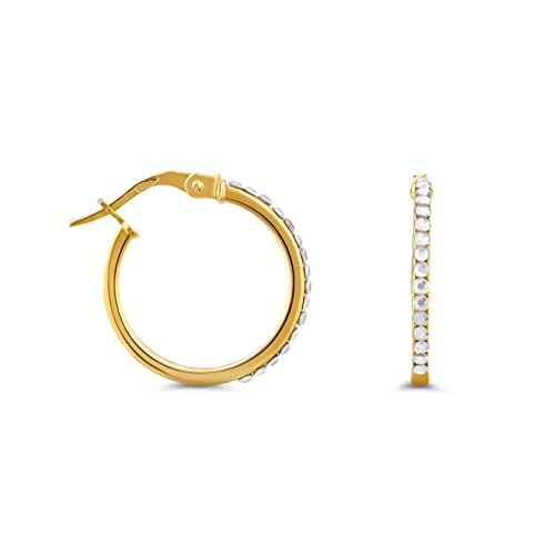 Miore Ohrringe Damen klassische glänzende Creolen mit Funkelnden Kristall Steinen Kreolen aus Gelbgold 9 Karat 375 Gold Ohrschmuck 1.5x18.5mm
