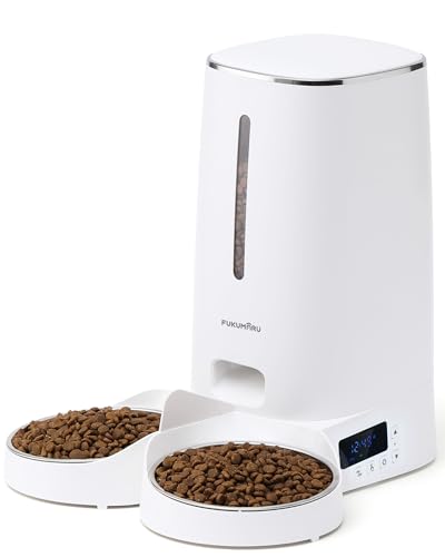 FUKUMARU Katzenfutter Automat Programmierbaren Timern Automatische Futterspender 2 Edelstahlnäpfen Futterspender für Hunde
