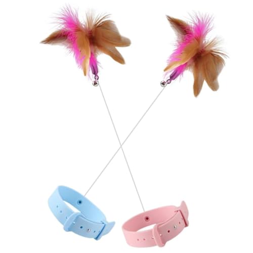 Hohopeti 2 Stück Interaktives Katzenhalsband mit Federwedel Weiches Katzenspielzeug für Zuhause Sicherer Katzenbedarf für Kätzchen und Hauskatzen
